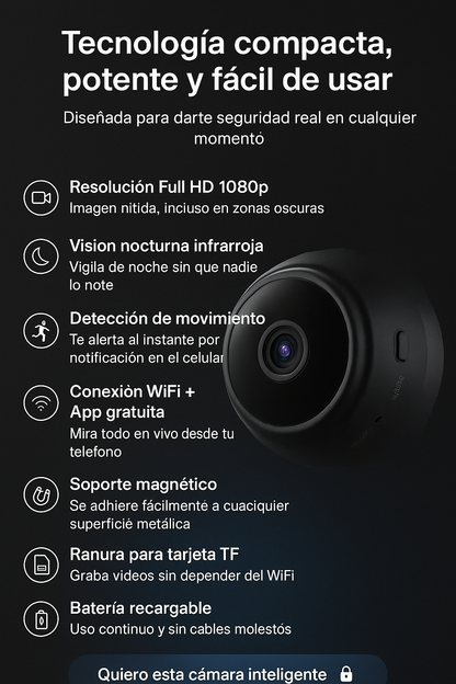 MINI CAMARA DE SEGURIDAD 1080p WIFI-VISION NOCTURNA-CONTROL DESDE EL CELULAR