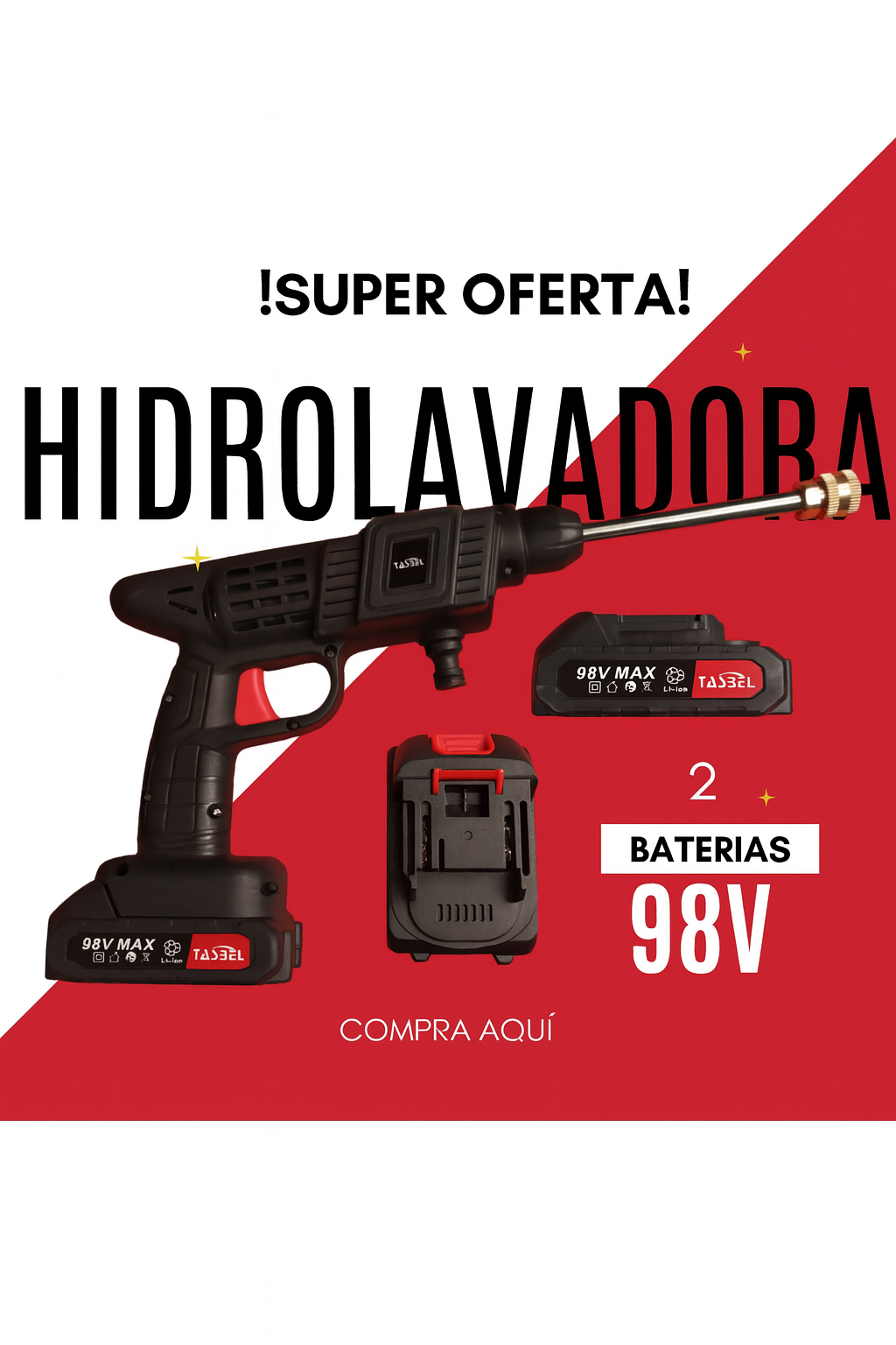 ¡Hidrolavadora Portátil 98V con 2 Baterías! – Potencia Inalámbrica para Lavados Rápidos y Profesionales